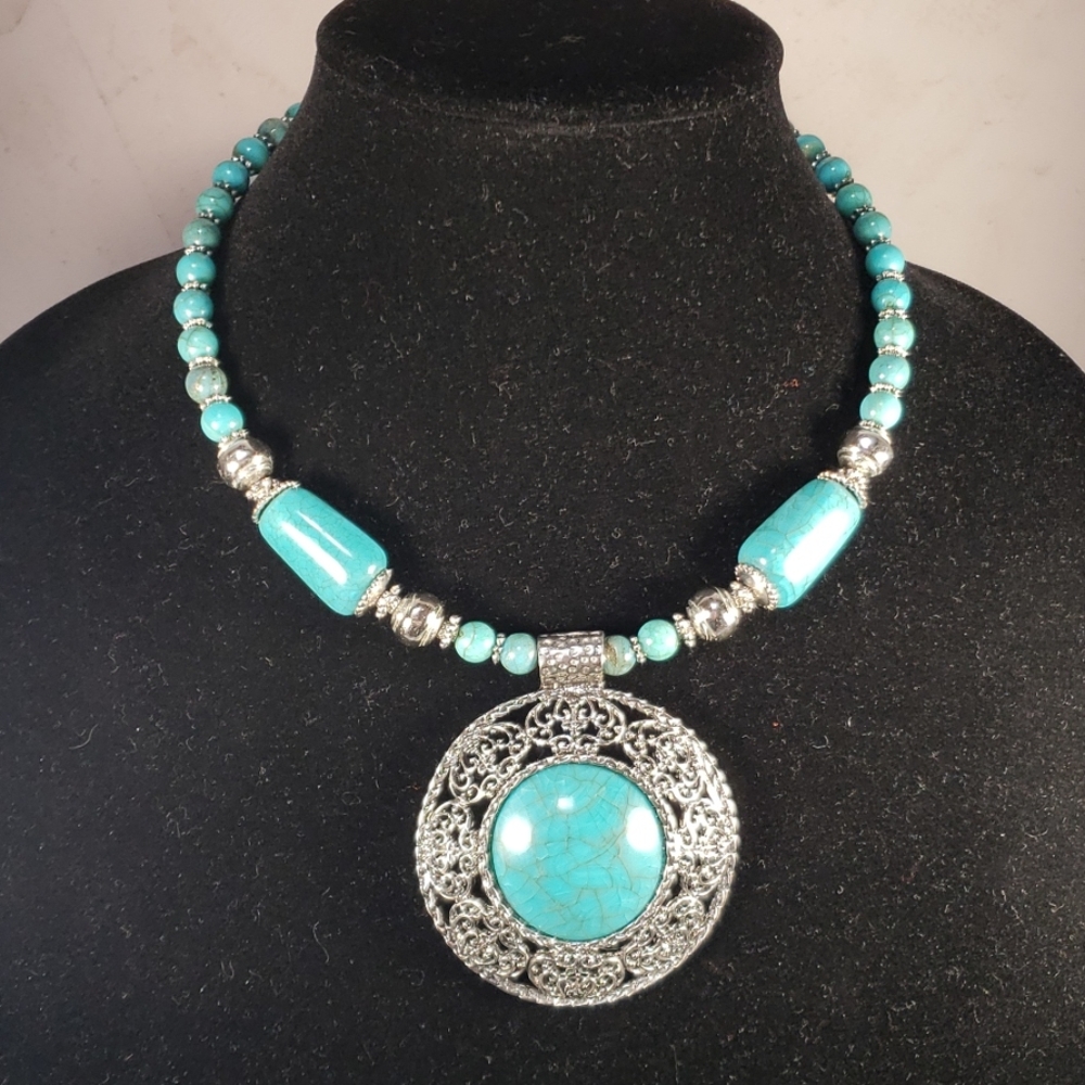 Faux Turquoise Necklace with Pendant